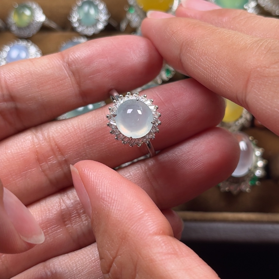 翡翠戒指银S925镶嵌缅甸翡翠天然翡翠Ａ货