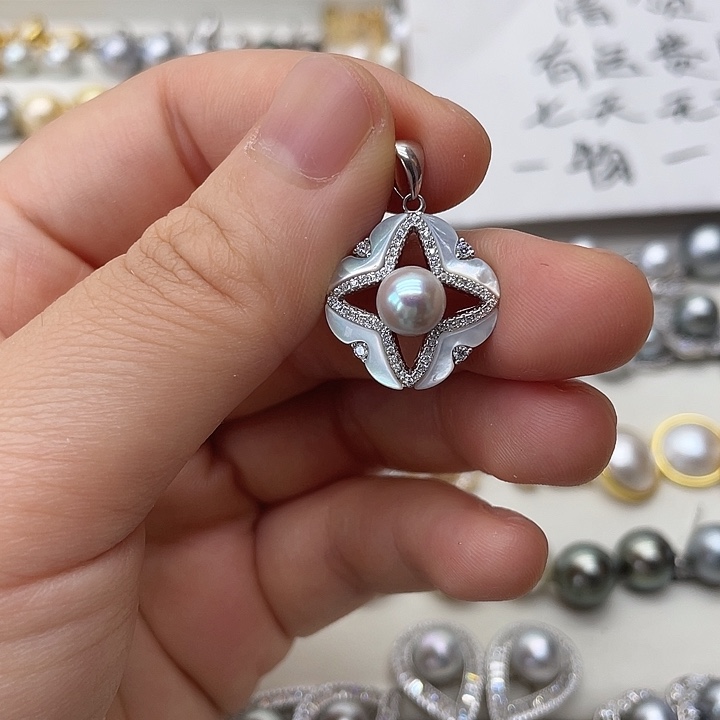 海水珍珠银S925镶嵌吊坠(不含链)