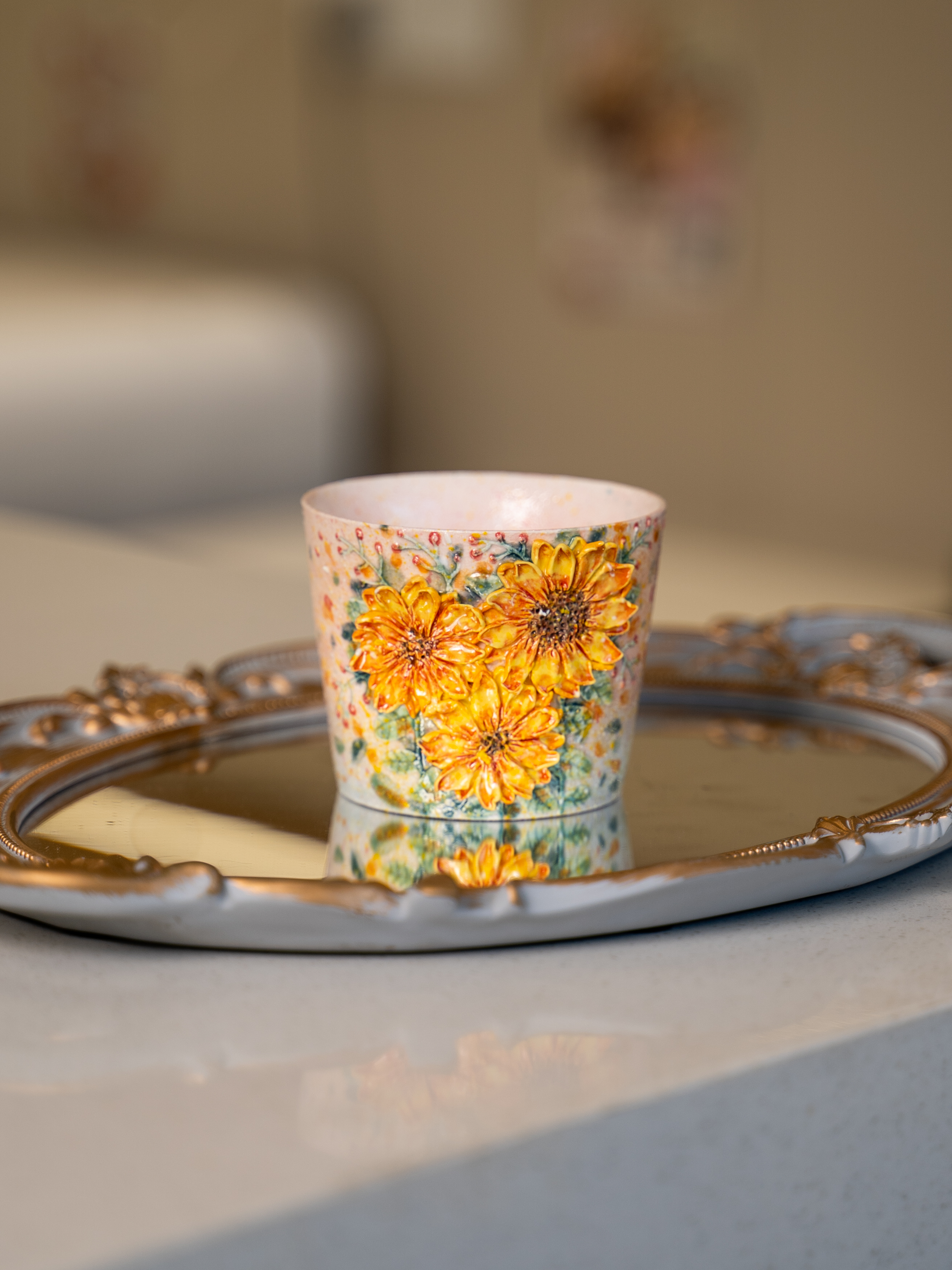  阿瑶 | 油画风立体向阳花猪口杯