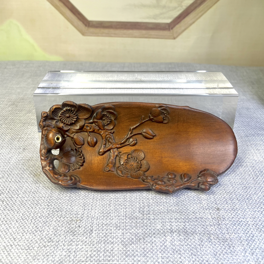 小叶黄杨木仿古（梅花香插）家居供奉摆件木雕工艺