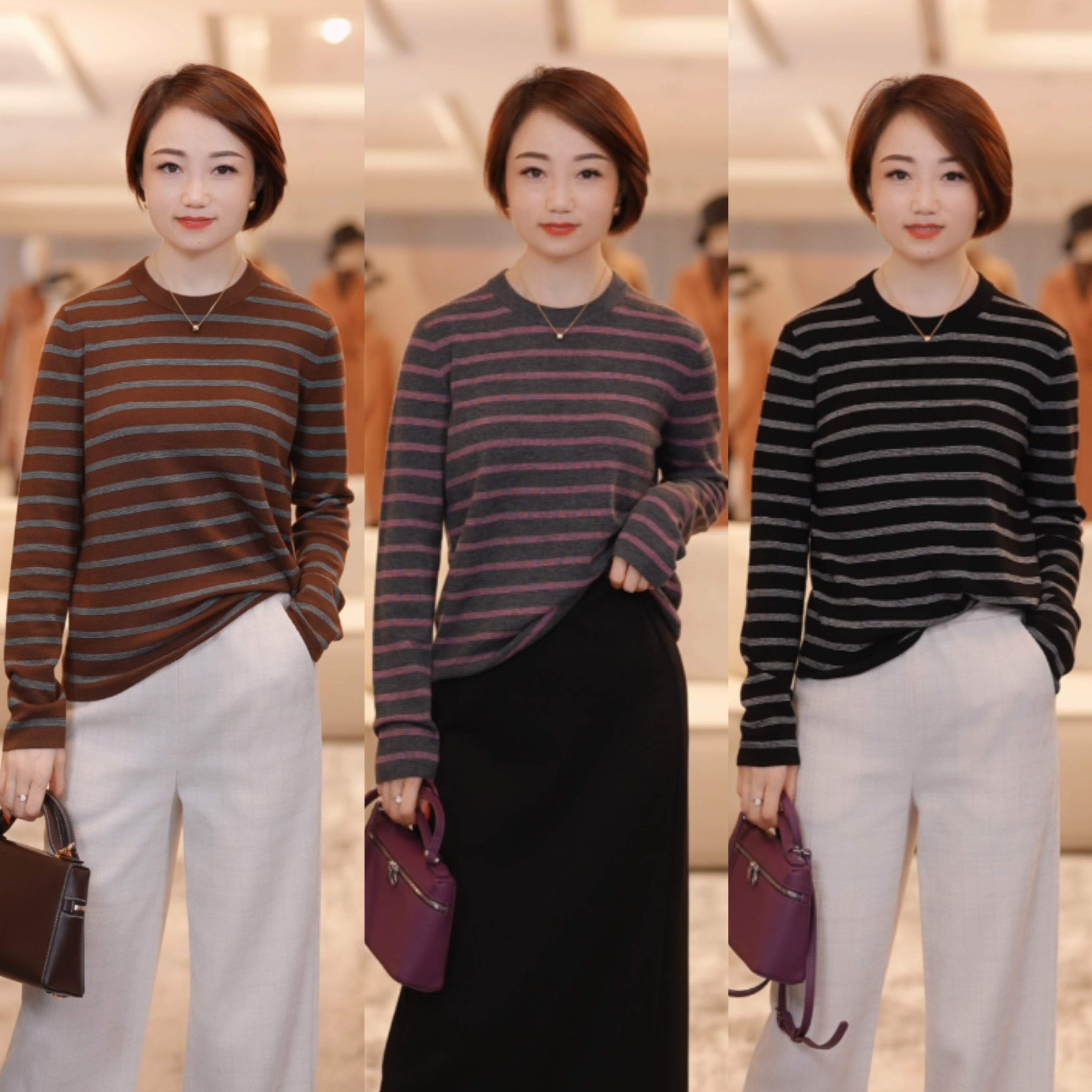 【18针快乐小条纹】2025新款女士简约条纹圆领可机洗针织衫60-52321