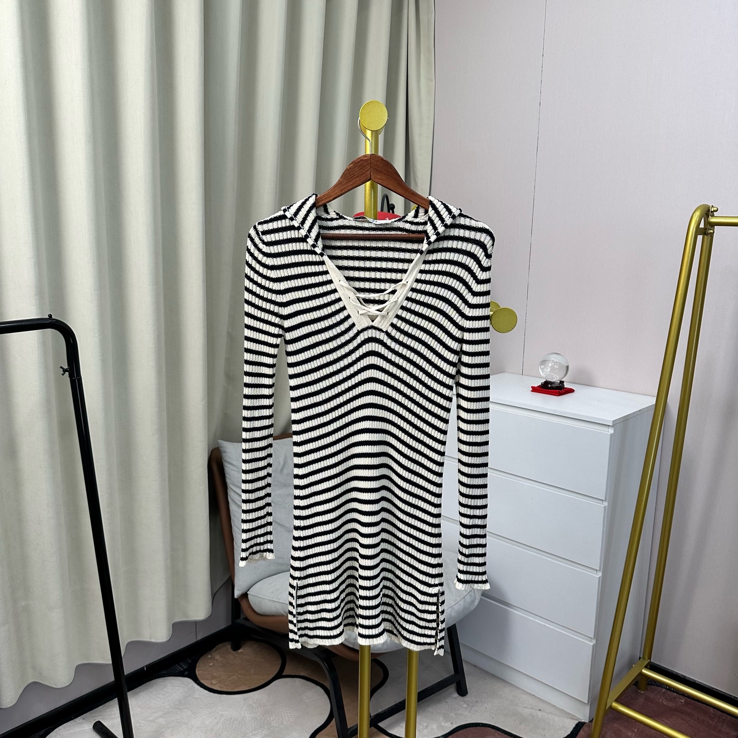 99新 DIOR/迪奥 24新款条纹水手领长袖针织裙 36码 99新