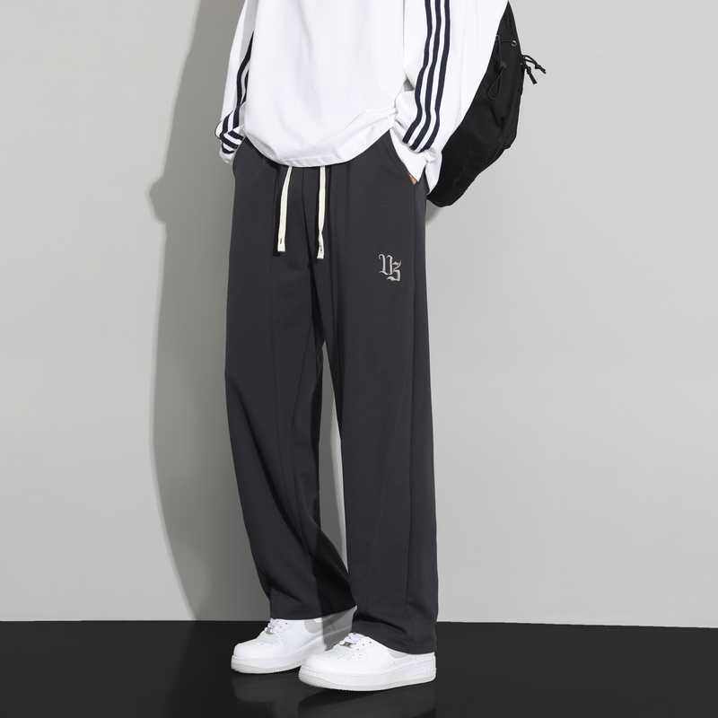 裤子男款春秋季宽松直筒裤休闲运动卫裤刺绣阔腿美式潮牌垂感百搭