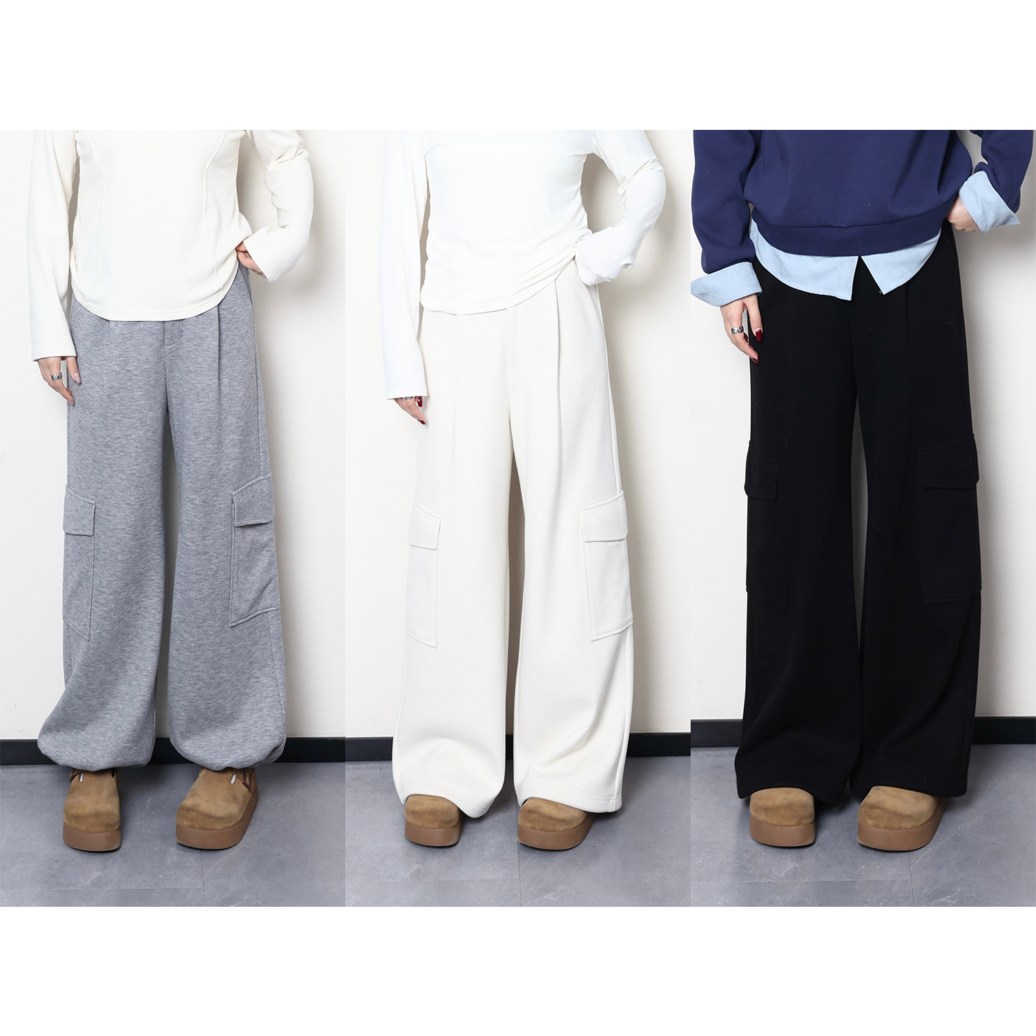 裂渡宣宣【御寒绒裤】微胖大码女冬百搭显瘦加绒工装毛呢裤ZY411Q42