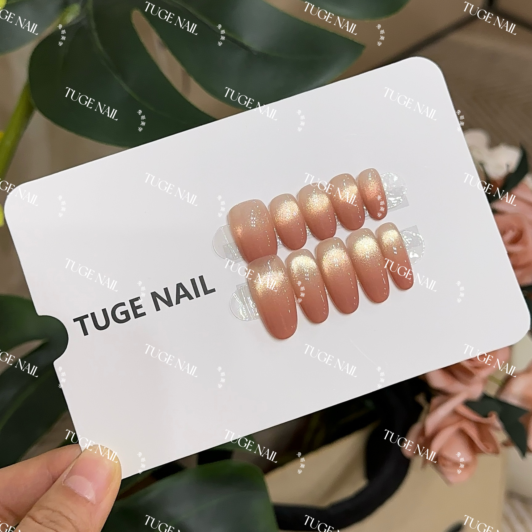 TugeNail “蜜桃密语”春夏显白猫眼纯欲手工椭圆穿戴甲TGT212