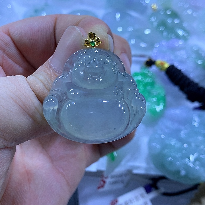 颈饰18K金镶嵌翡翠天然翡翠A货吊坠