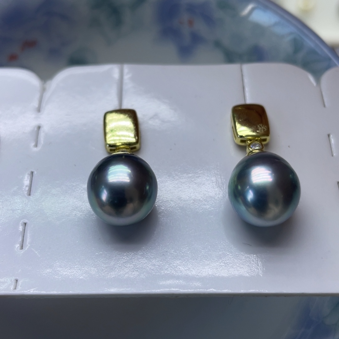 银S925镶嵌海水珍珠耳饰