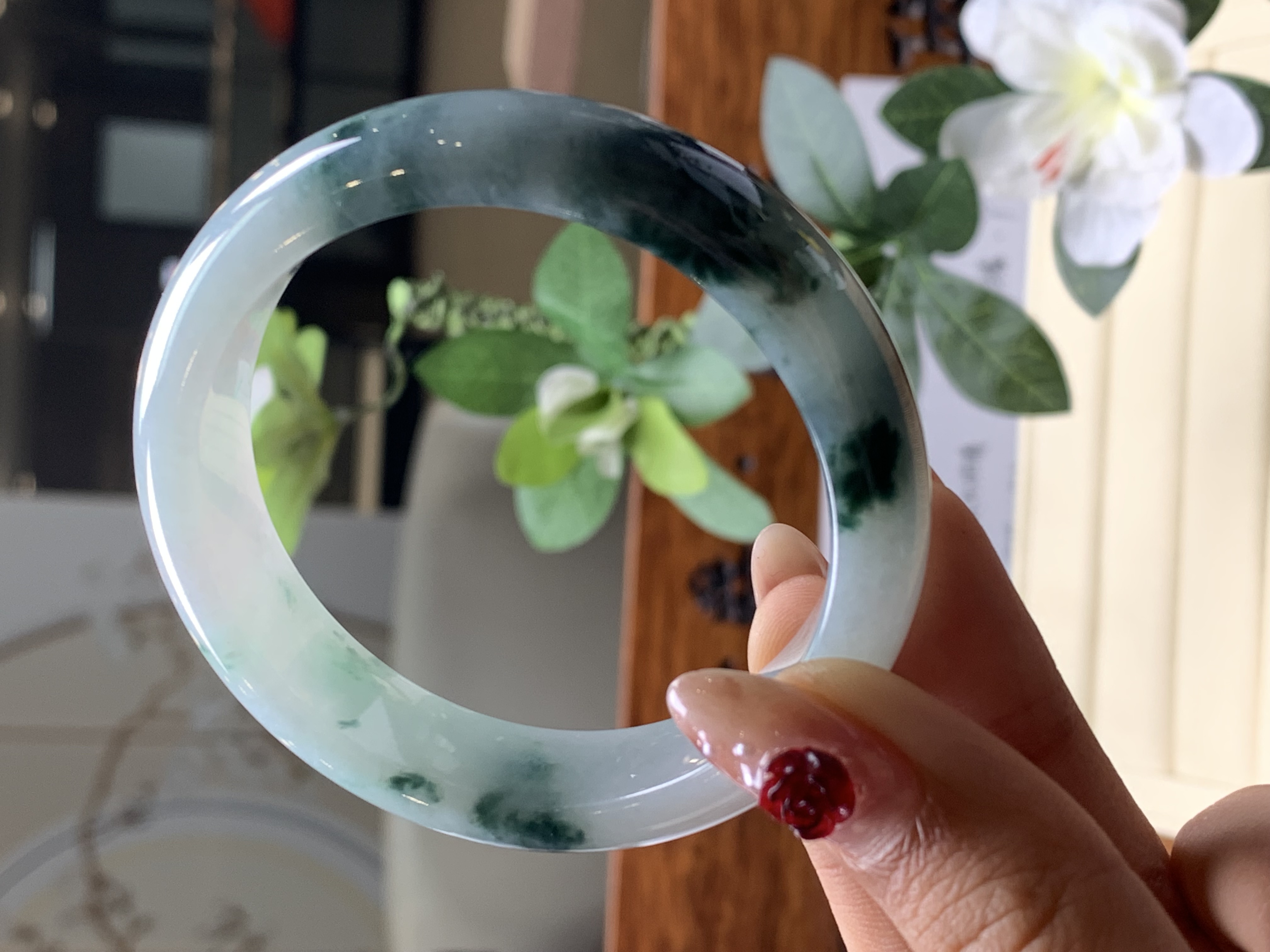 翡翠飘花手镯-54.5# 0304