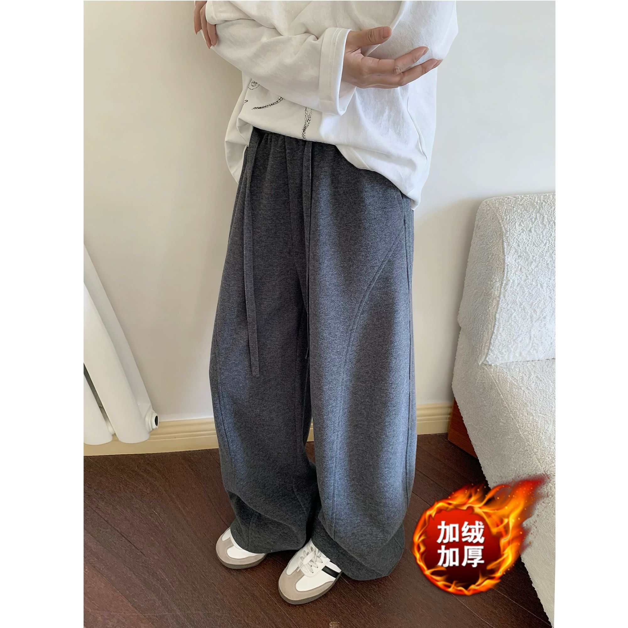 QIUYIDAODI秋季新款纯色宽松卫裤垂感阔腿裤百搭中性风慵懒直筒裤