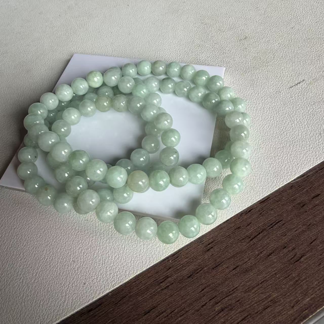 7.8mm自然光背光缅A翡翠绿色珠链毛衣链白绳项链绕手三圈 