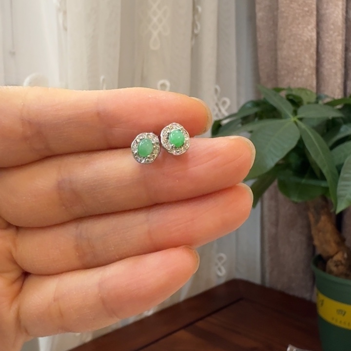 翡翠银S925镶嵌耳饰耳钉