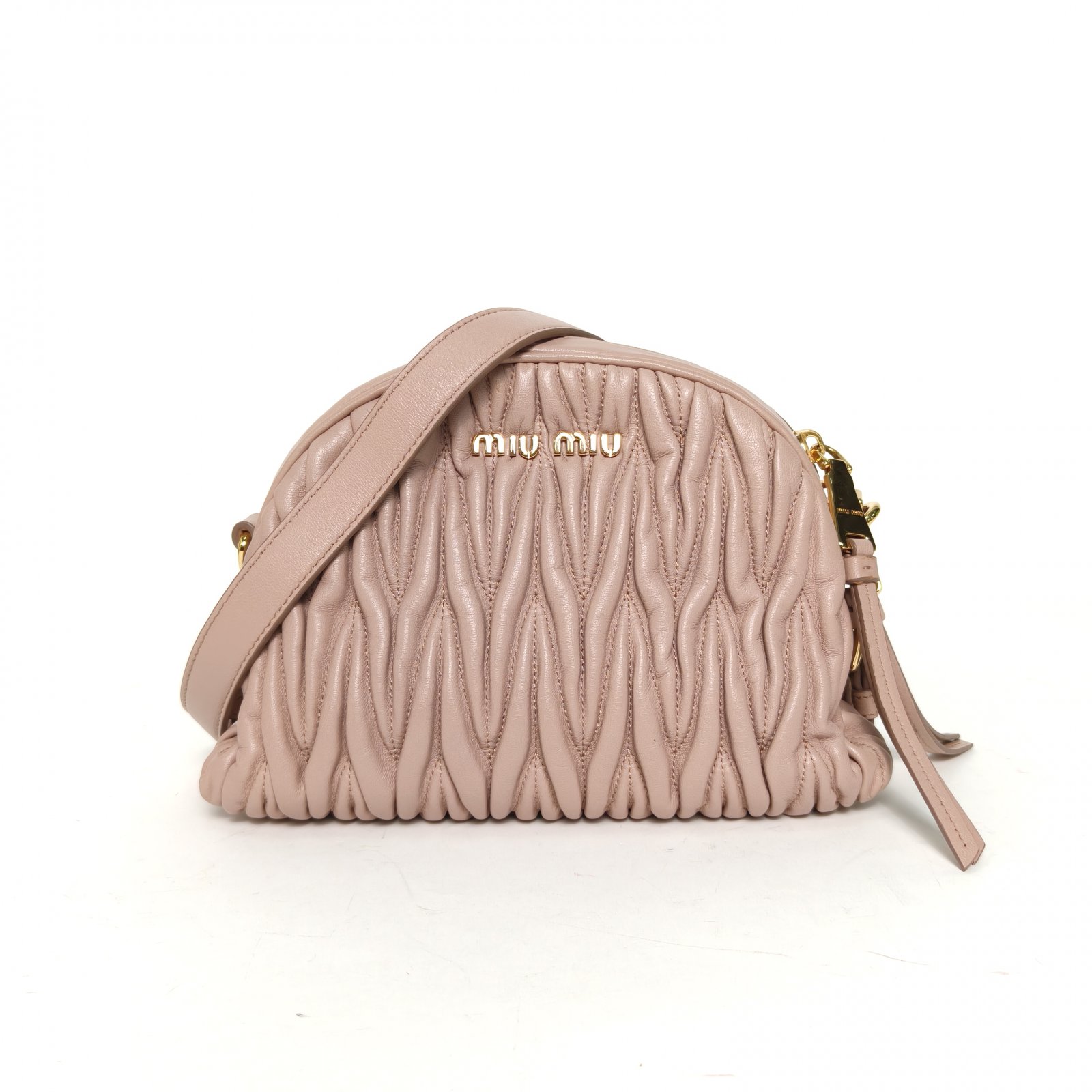95新 MIU MIU/缪缪 【娇】 粉色 皮革S 金扣 褶皱贝壳包 927636