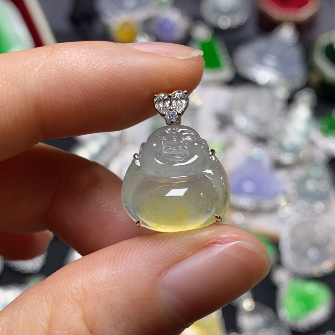 翡翠18K金镶嵌吊坠(不含链)佛
