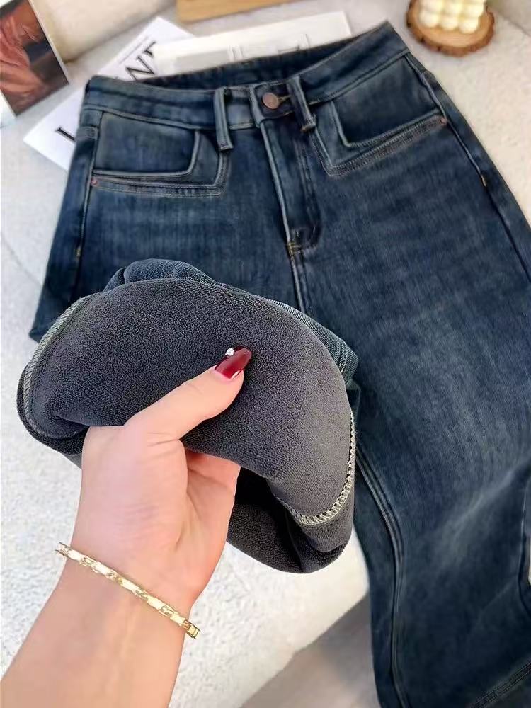 A-06【加绒加厚】十三行 冬季奶奶裤 新款 直筒裤 新款牛仔裤裤