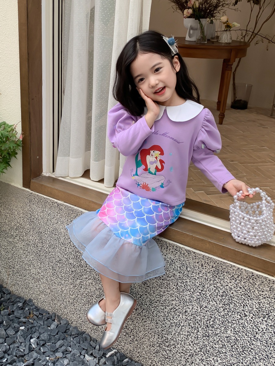 MN美人鱼套装2025秋女童洋气美人鱼公主卫衣两件套女孩卫衣套装