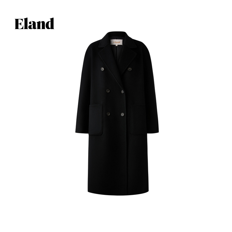 Eland衣恋秋冬新款老钱风气质双排扣大衣毛呢外套女EEJWF4TM04