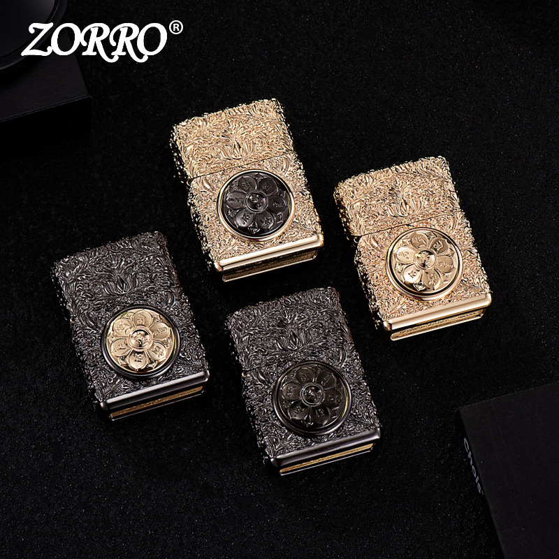 佐罗富贵花六字真言盔甲铜壳煤油打火机高端砂轮防风火机