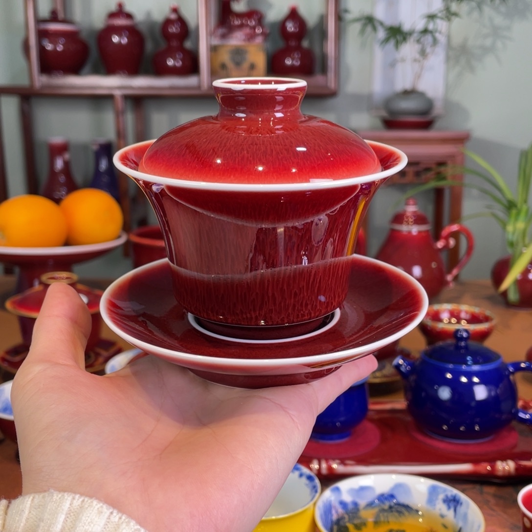 清欢雅玩原矿郎红福利马蹄盖碗150毫升