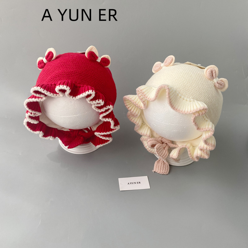 婴幼儿可爱帽子秋冬季保暖加厚针织帽女宝宝小月龄防风毛线护耳帽