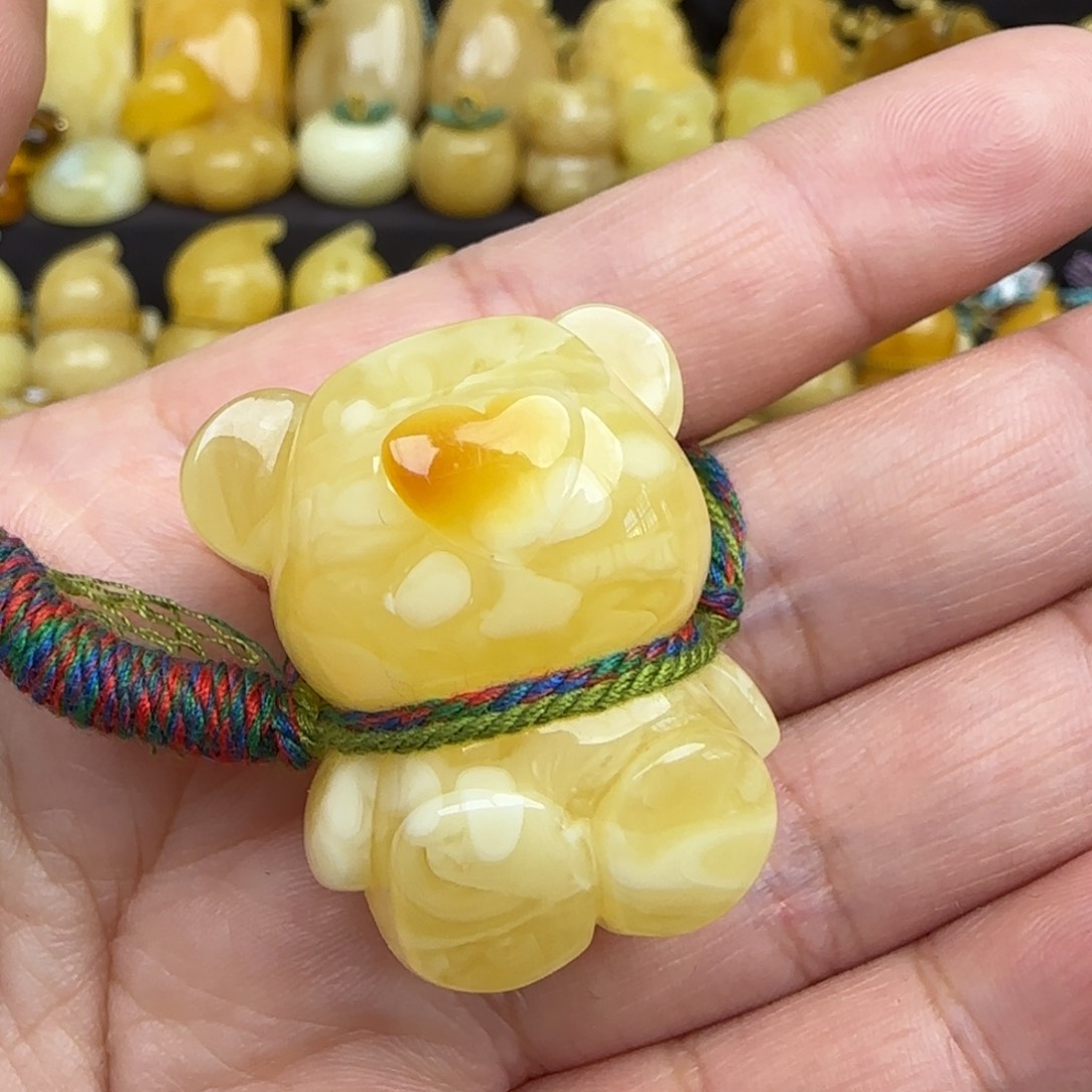 蜜蜡吊坠(赠链)未镶嵌天然俄料妖花蜜蜡小熊吊坠