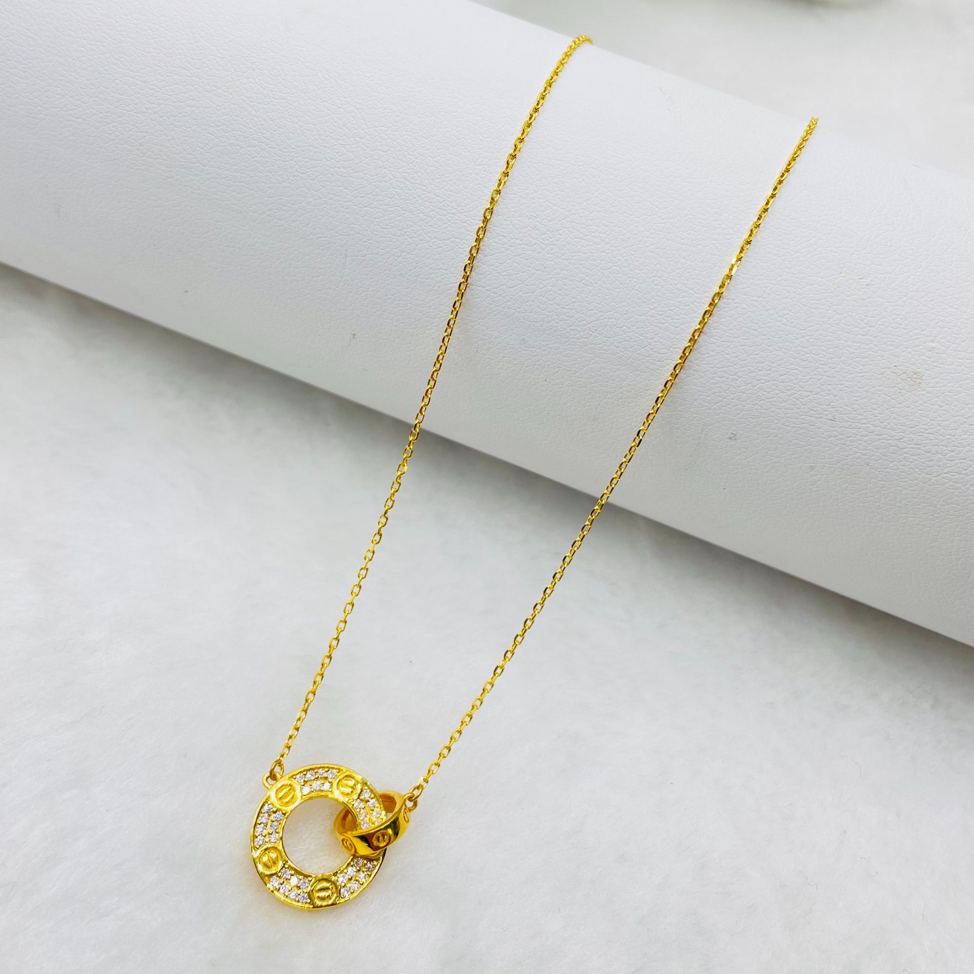 足金999 镶嵌环环相扣套链 附加228