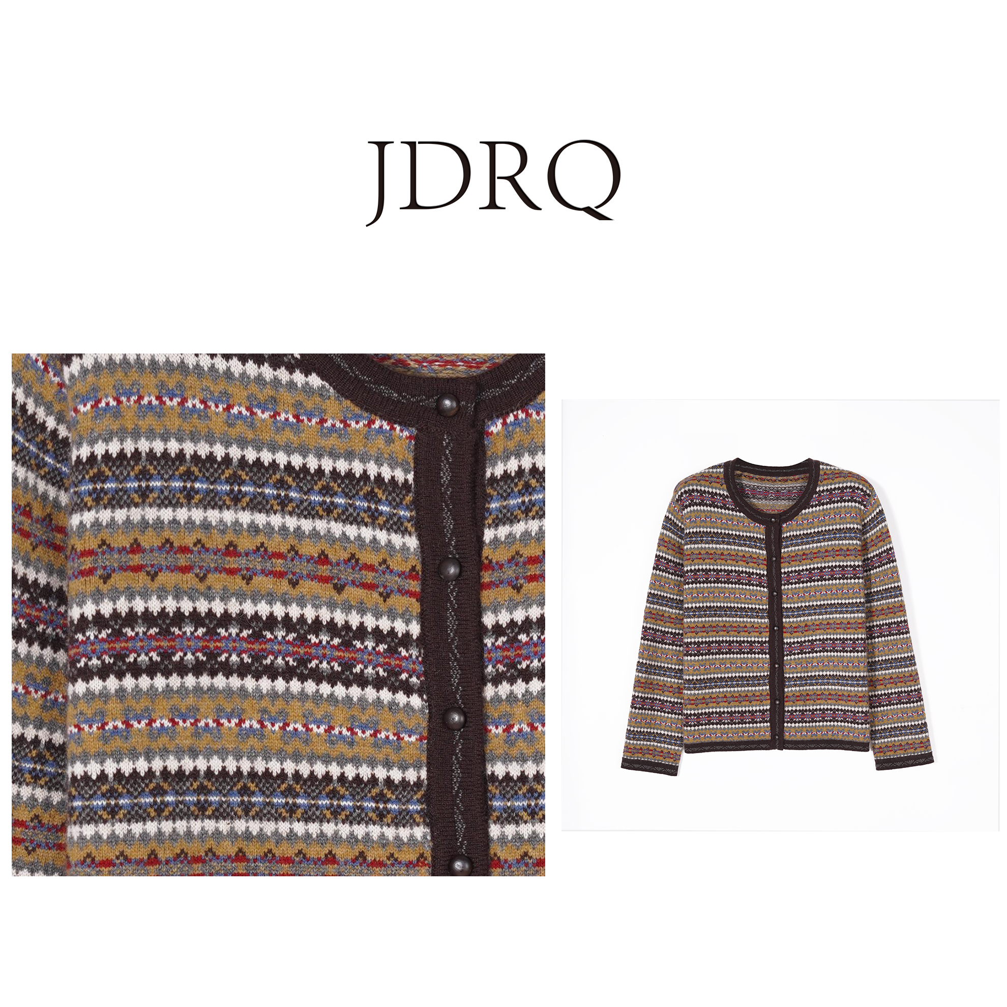 【JDRQ】时尚费尔岛彩条多色提花羊毛针织衫90922-2