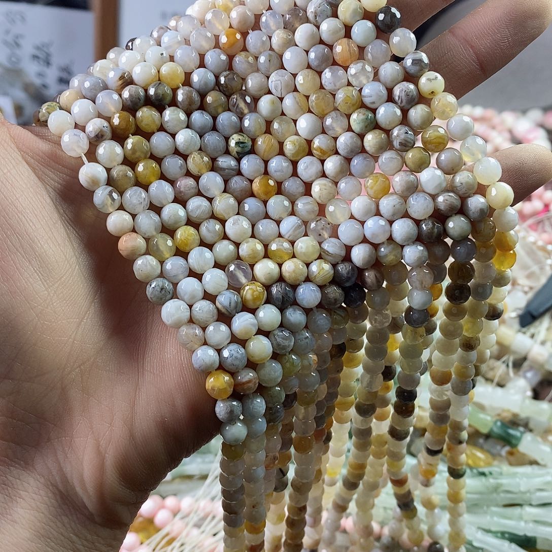 玛瑙/玉髓珠宝半成品合金一条天然6mm竹叶玛瑙蹦迪球