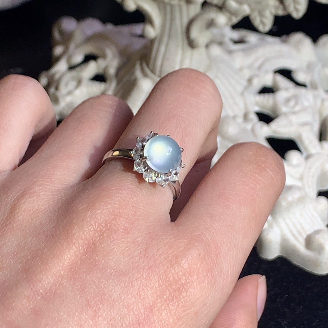 翡翠戒指银S925镶嵌天然翡翠