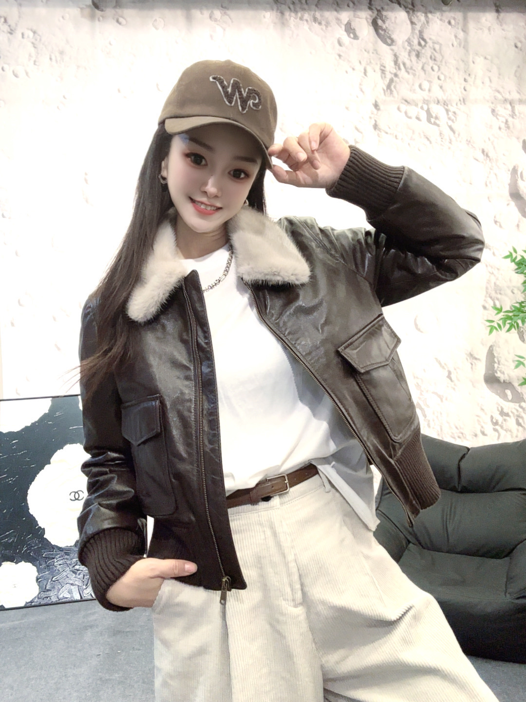 JZ皮草[88129]早春冬季新款貂领羊皮鹅绒服