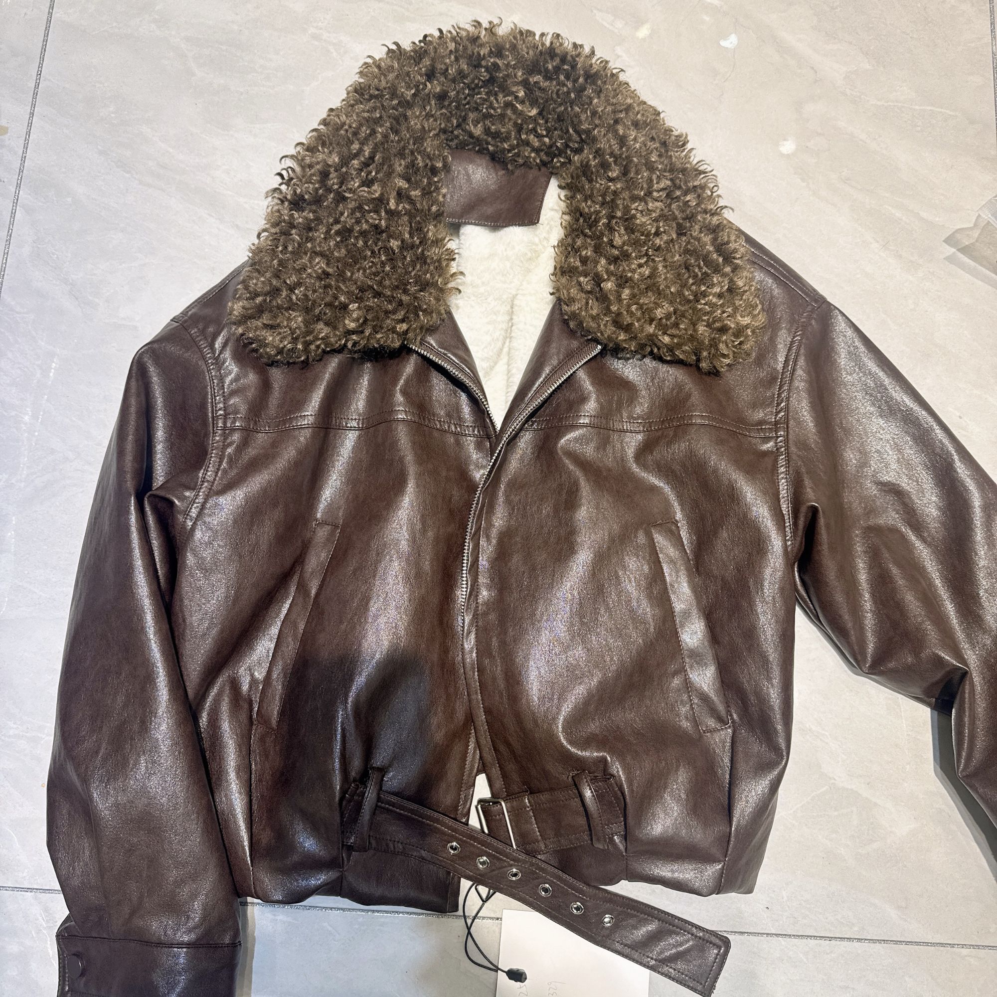 59257款POLO领复古港风口袋皮衣秋冬冬款上衣皮夹克毛领可拆