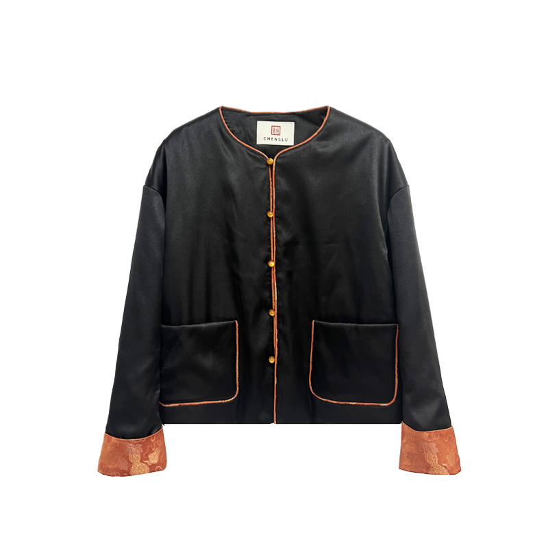 【橙庐】512300原创新中式弹力香云纱棉服外套 秋冬女士桑蚕丝老钱