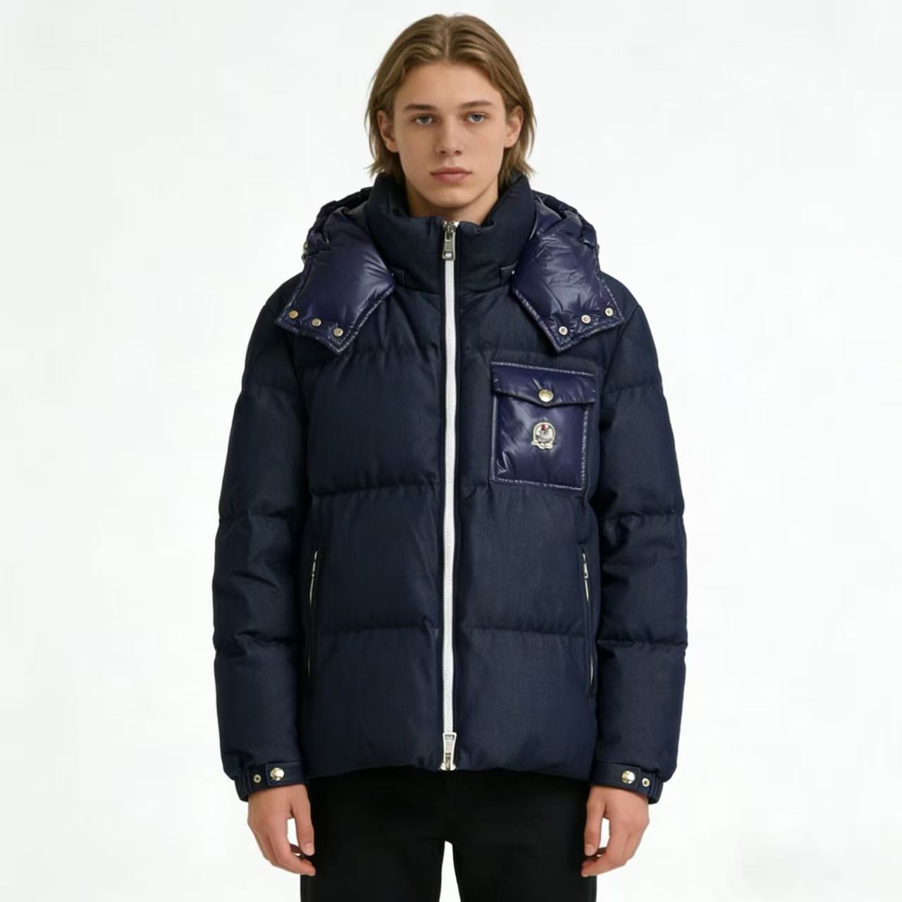 MOTOCAR奢感藏青拼接羽绒 男士连帽款