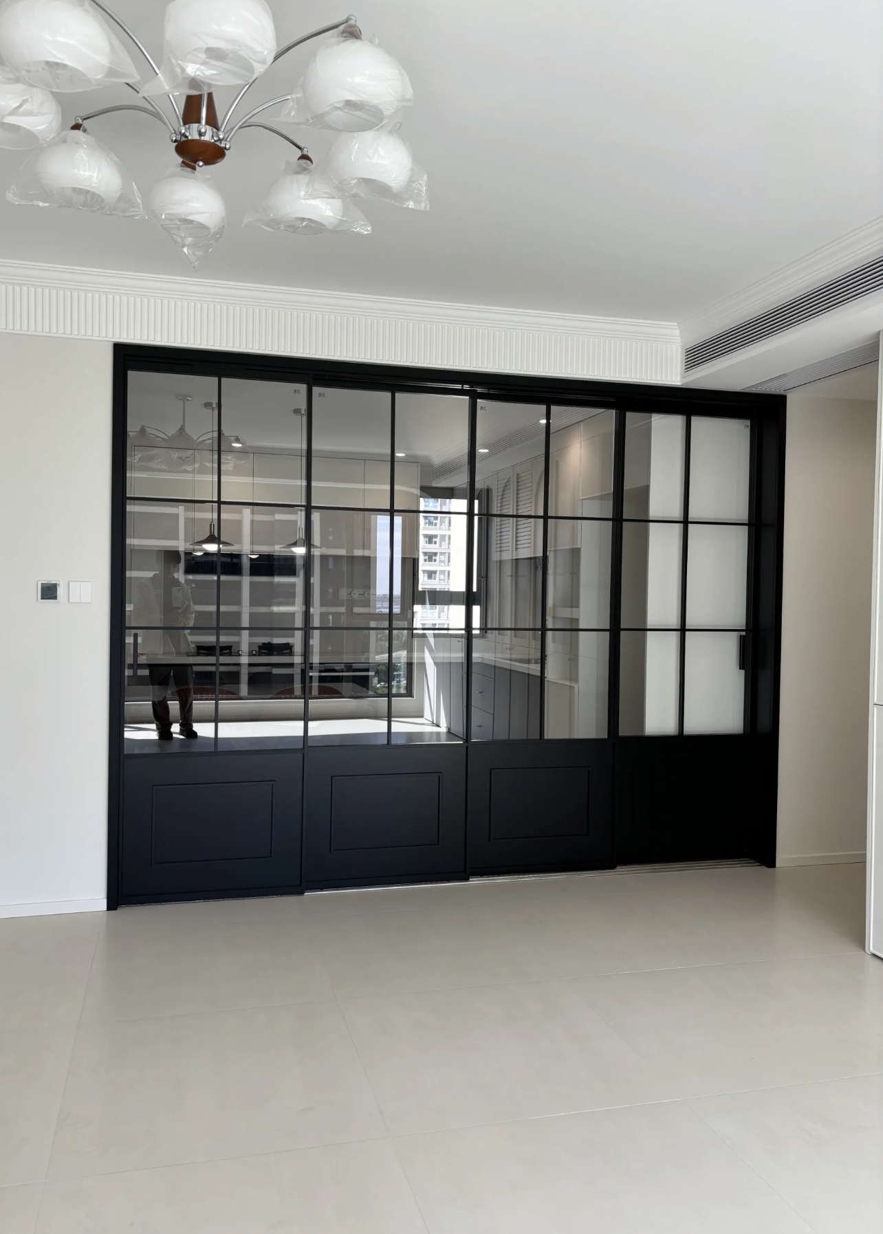 隐形推拉玻璃门复古法式推拉门厨房阳台吊轨极简地轨pt推拉门厨房