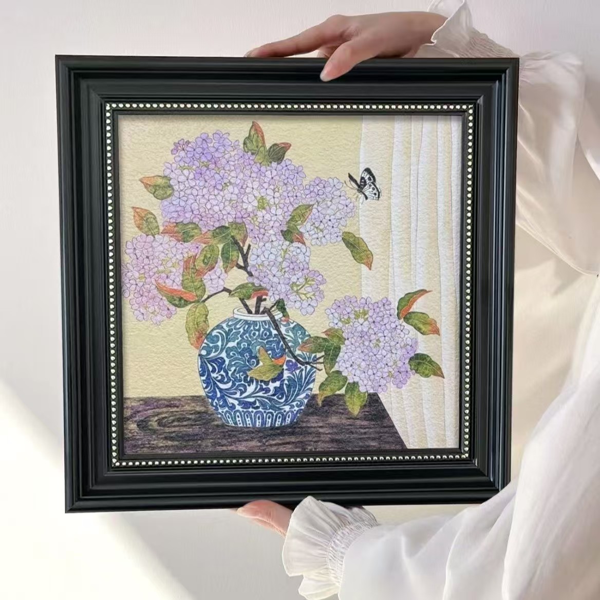 美式复古丁香结入户玄关餐厅卧室壁画装饰画4040