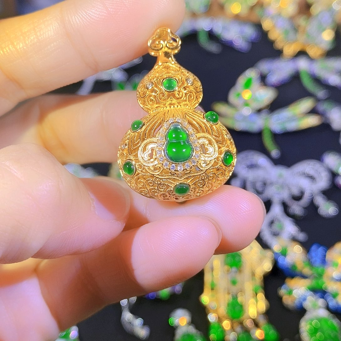 吊坠(不含链)银S925镶嵌翡翠