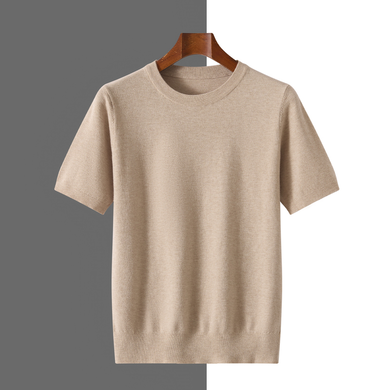新款圆领羊毛短袖男士针织T恤加厚修身毛衣宽松外搭休闲打底绒衫