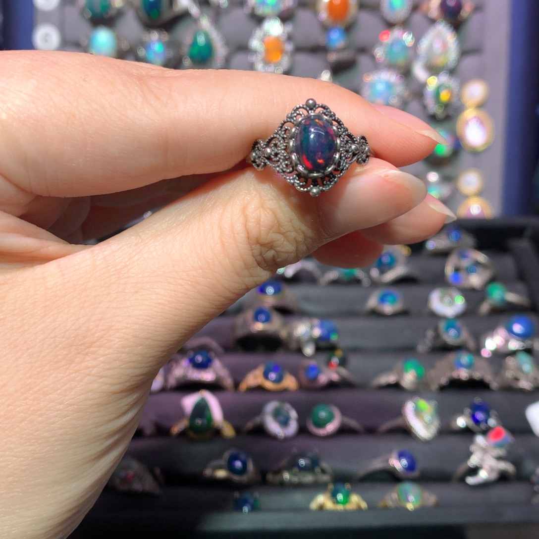 欧泊银S925镶嵌戒指输***鱼