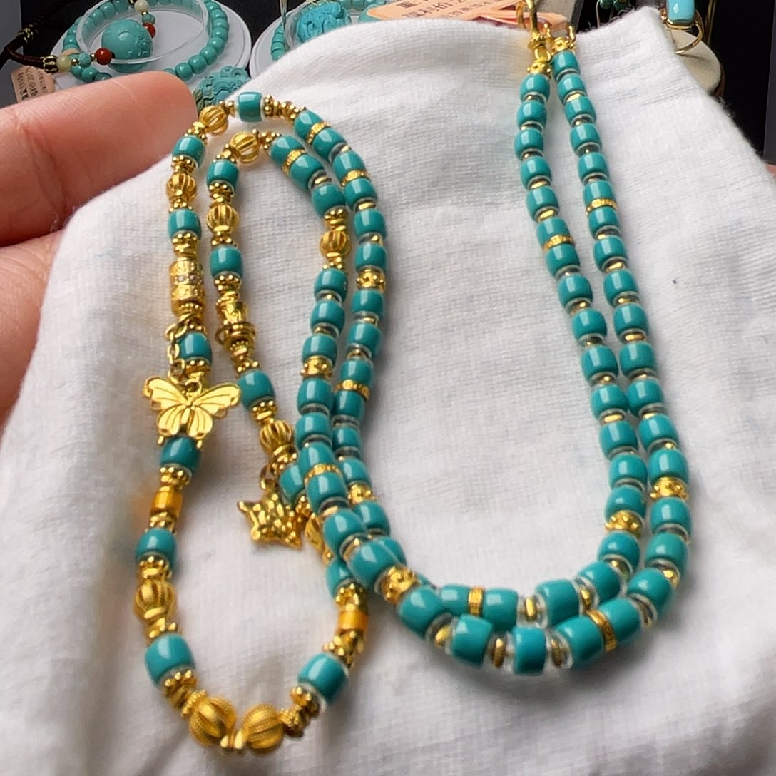 绿松石珠宝半成品18K金镶嵌