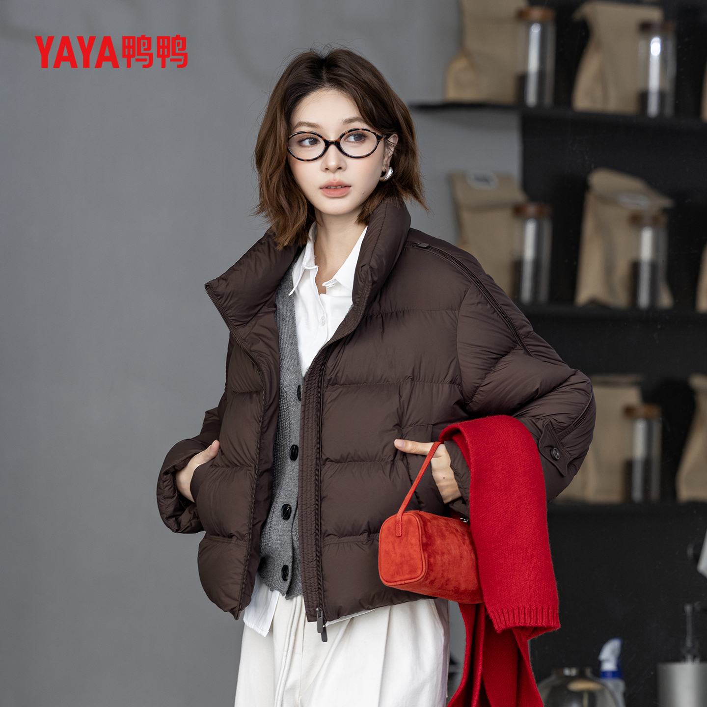 YAYA/鸭鸭90绒羽绒服女新款小个子时尚气质短款外套YE5B611692N