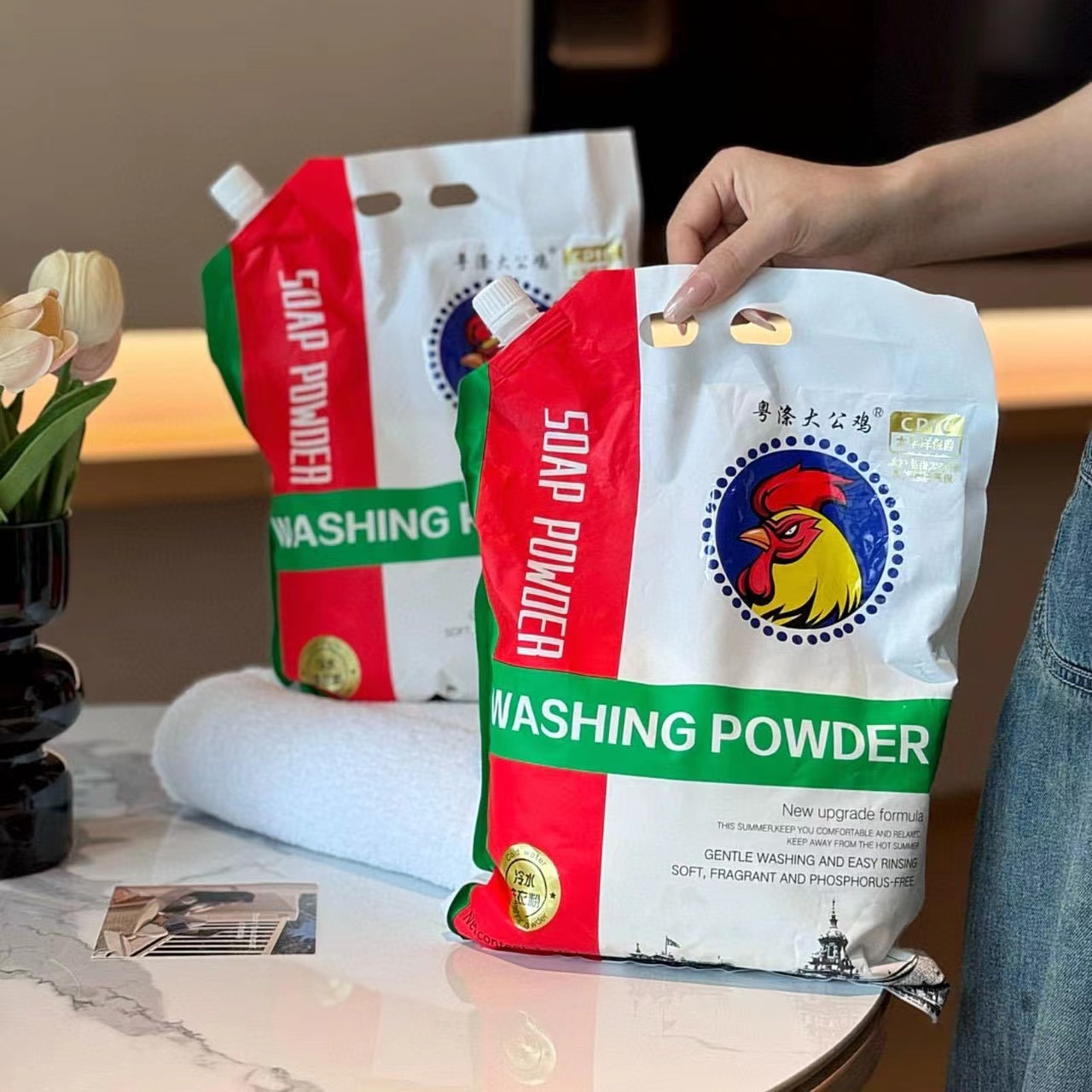 大公鸡冷水洗衣粉香味持久柔顺护衣不伤手强效去污3秒速溶洗衣粉