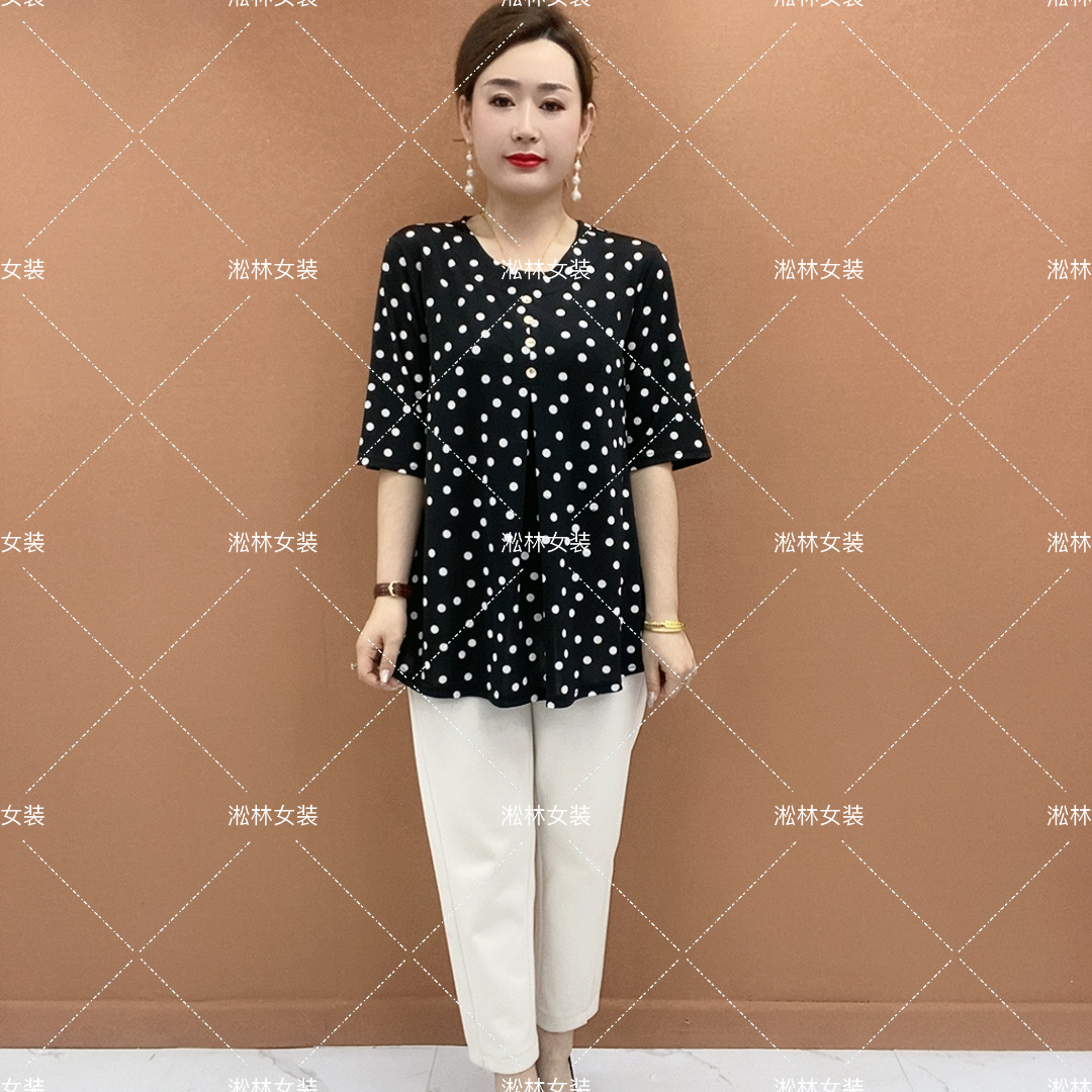 时尚大码妈妈装气质宽松显瘦遮肚子夏季薄款透气凉爽中老年小衫女