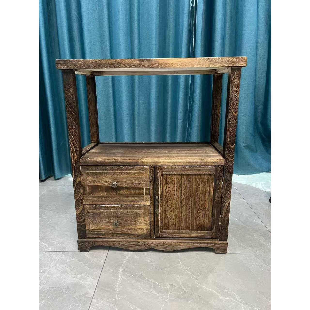 70*35*82cm烤色2斗1门实木茶水柜餐边柜玄关柜阳台储物柜