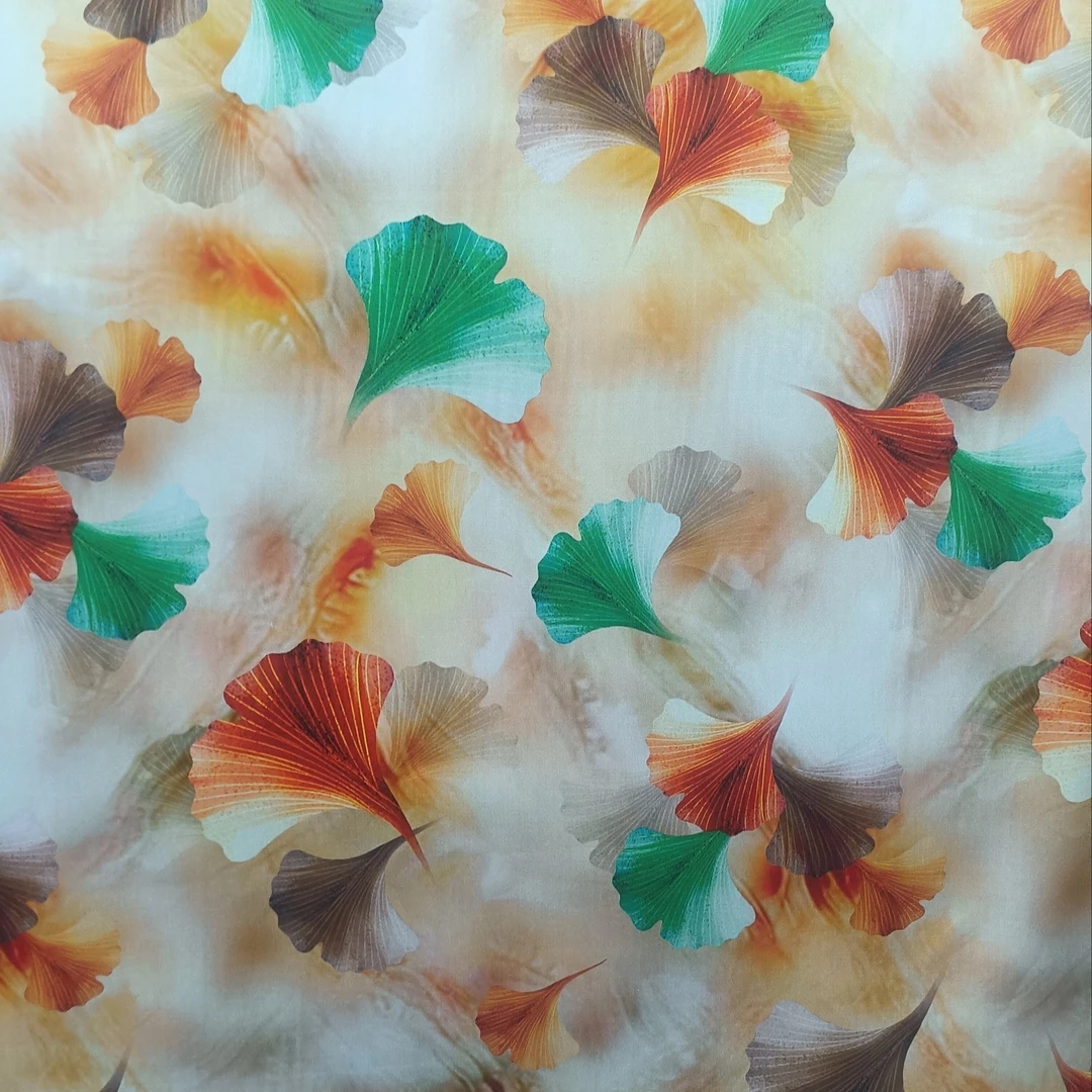 ［编号0265］高订香云缎棉绸斜纹面料大银杏叶