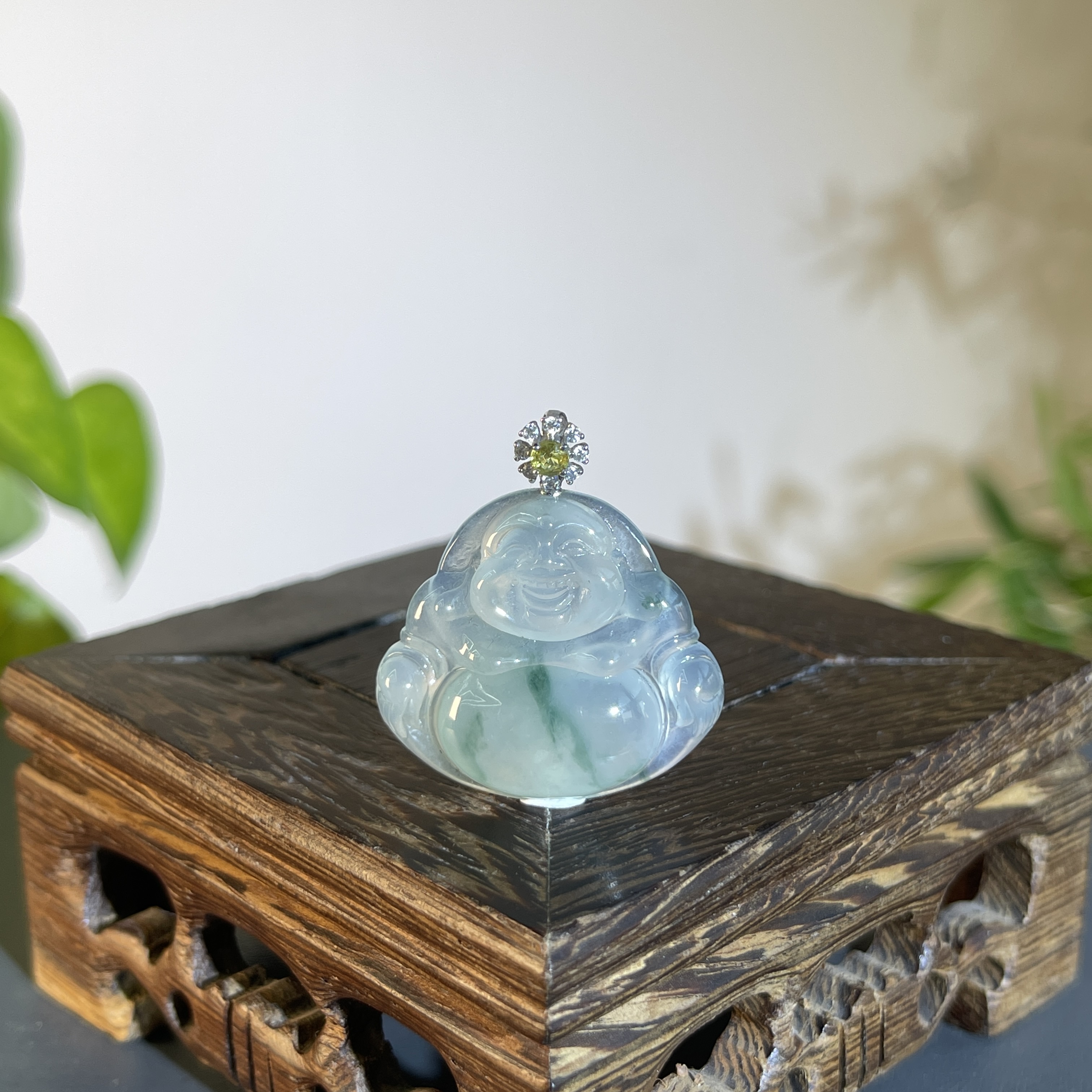 JTW14-126 天然缅甸A货翡翠  18K含钻扣佛公