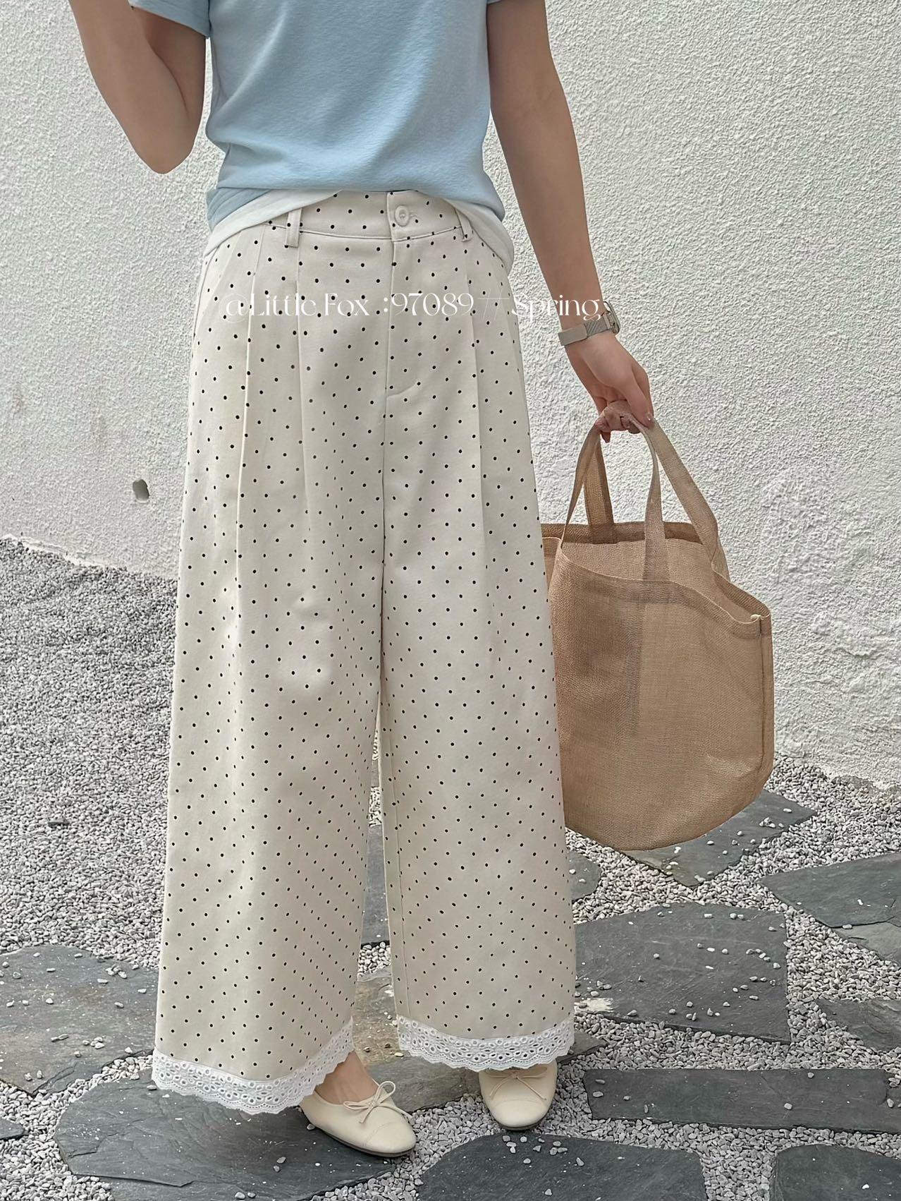 粉丝福利「小狐狸」早春高品质直筒阔腿裤波点裤97089