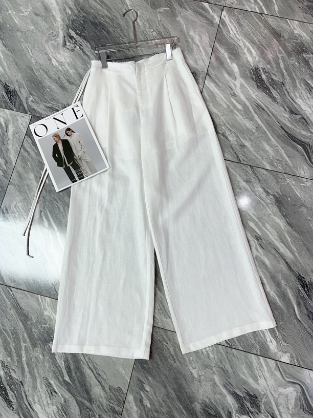 【伊家】气质高腰显瘦垂感白色亚麻直筒阔腿裤