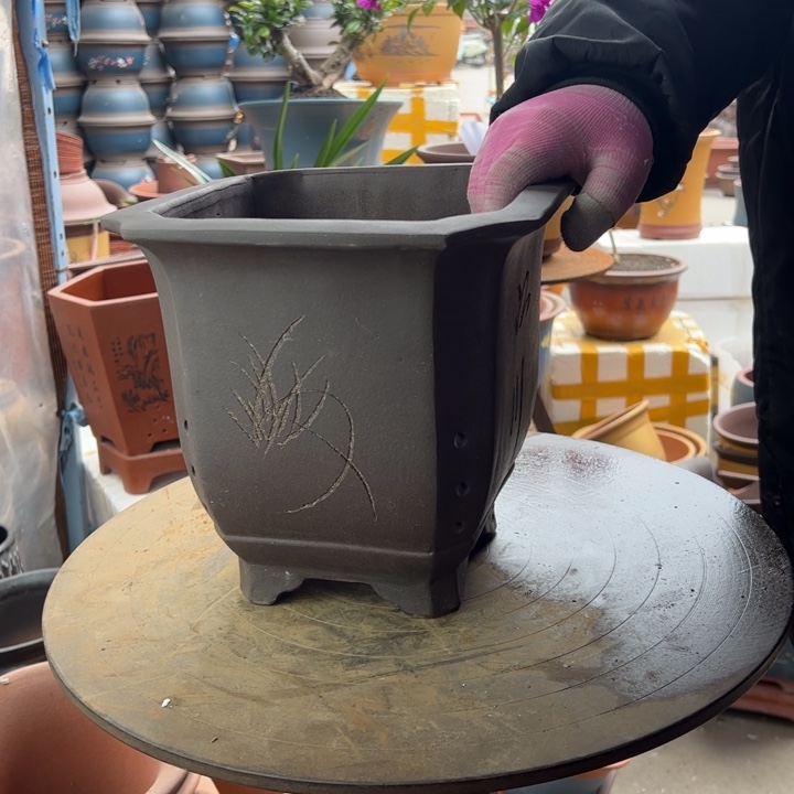 紫砂宜兴紫砂花盆切角四方23