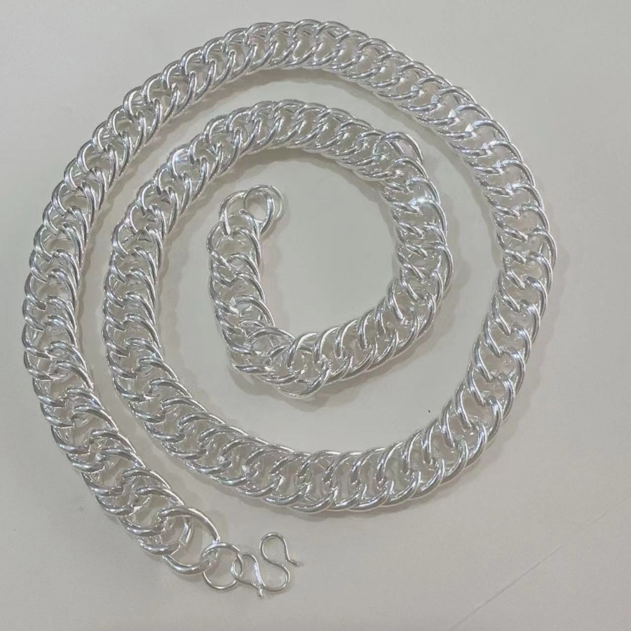 链子足银 足银999带证书男古巴链链霸气 