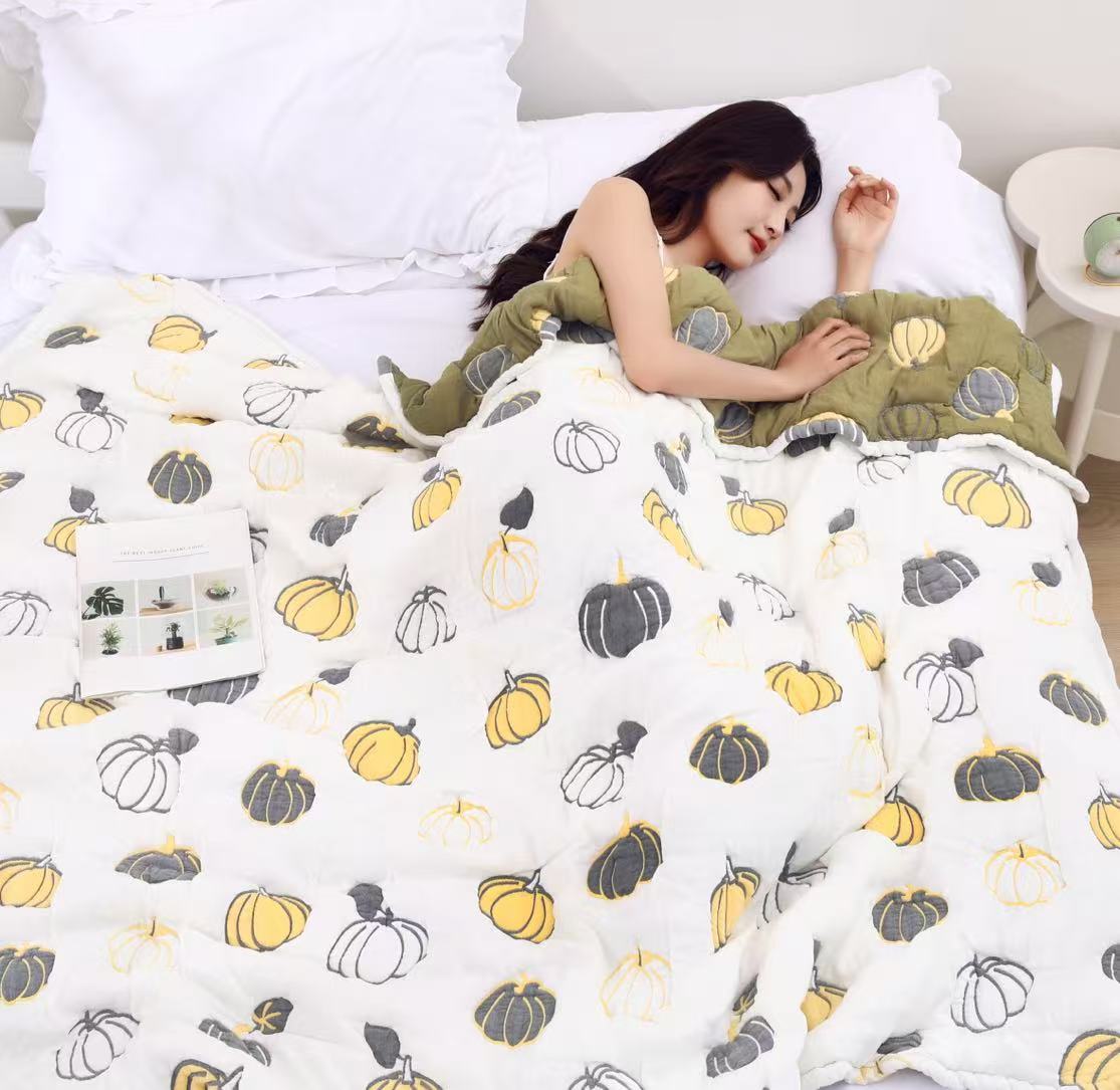 （南瓜）白200*210云朵泡芙被纯棉十层纱布高档柔软春秋夏凉被