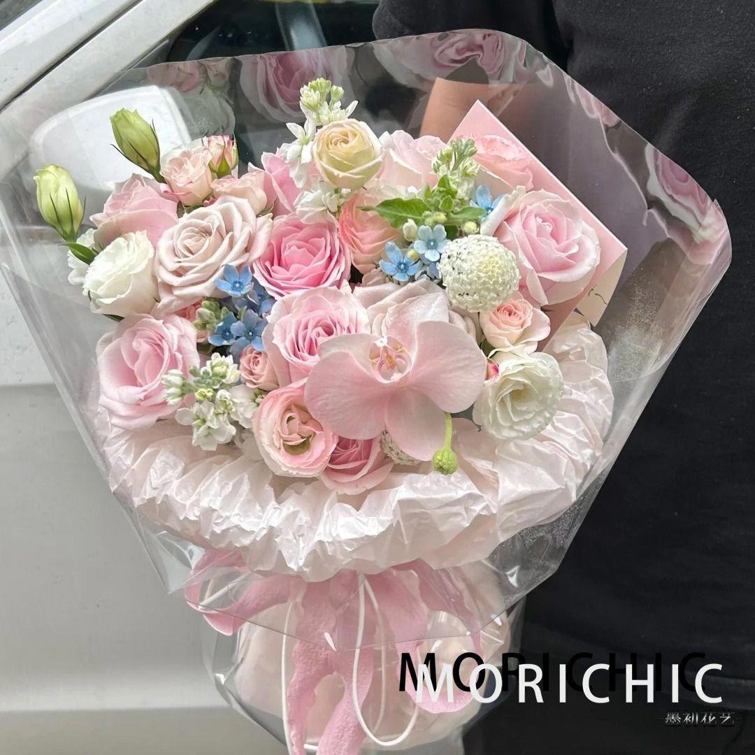 【漫步云端】粉玫瑰混搭蝴蝶兰花束生日礼物生日鲜花店送花上门见面花束告白求婚约会鲜花送爱人朋